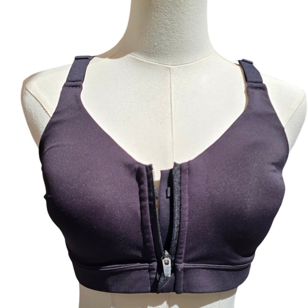 Old Navy Active PowerSoft Go-Dry Front-Zip Sports Bra Black 34C High Support